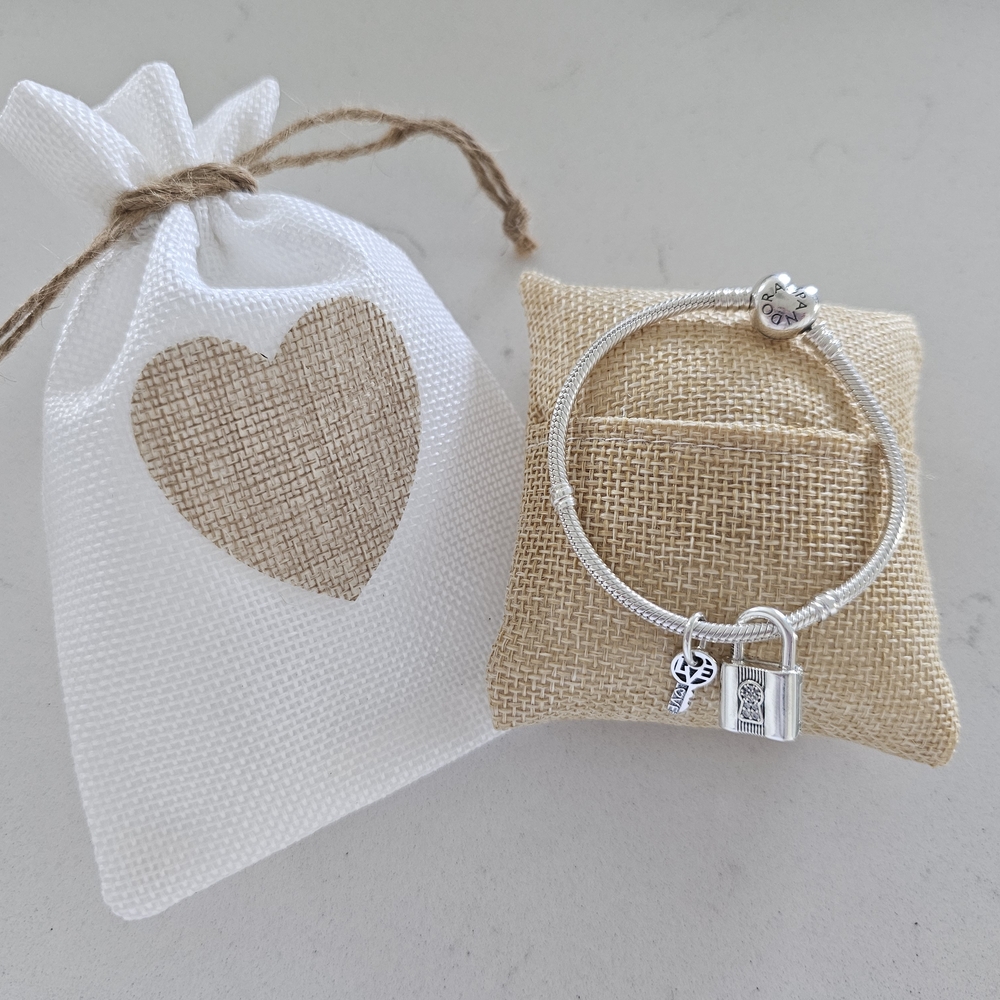 Silver Pandora Heart Charm Bracelet with Lock and Key Charms